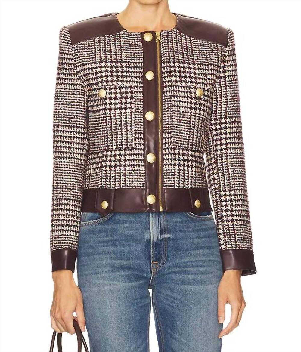 NEW CENTRAL PARK WEST billie houndstooth jacket in burgundy combo